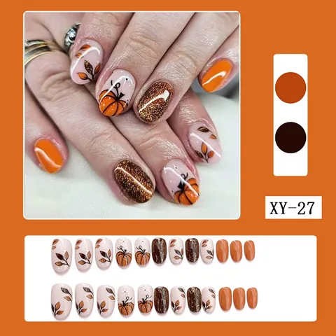 Halloween Press On Nails Lange Sargform Kürbis Geist Schwarze Katze Spinnennetz Muster Kunststoff Künstliche Nägel Frauen Party