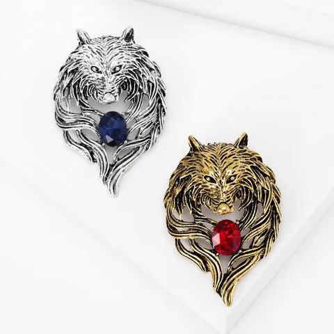 Spilla Testa di Lupo Retrò per Uomo Vintage in Lega Con Strass Animale Spilla da Risvolto Gotica Accessori per Cappotto