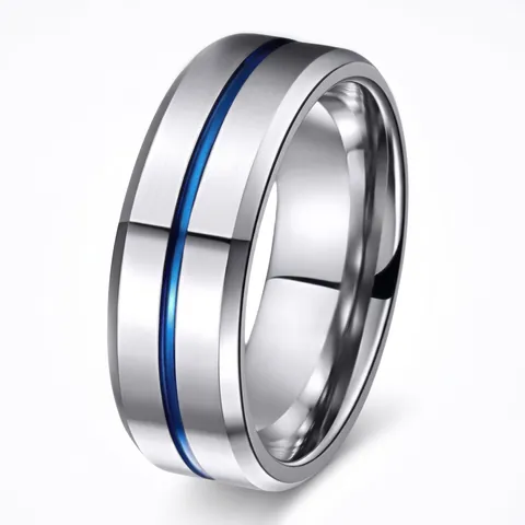 Stainless Steel Ring For Men Women Blue Groove Polished Finish Brushed Center Wedding Band Classic Fashion Jewelry Finger Ring
