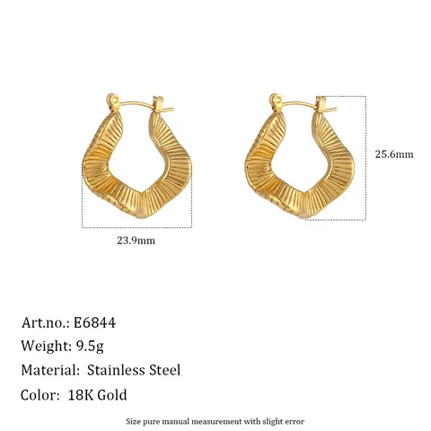 Boucles D'oreilles Créoles Irrégulières Ridées Acier Inoxydable Plaqué Or Texturé Géométrique Chic Vintage Pour Femmes