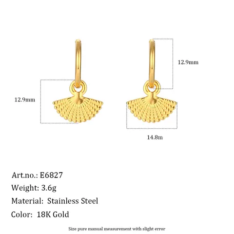 Bohemian Vintage Fan-Shaped Hoop Earrings Stainless Steel Textured Geometric Drop Earrings For Women Fashion Jewelry
