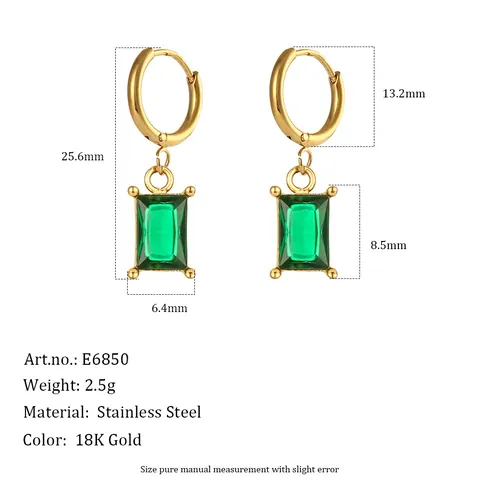 Französischer Stil Edelstahl Geometrische Ohrringe Vergoldet Bunte Zirkonia Rechteck Anhänger Ohrringe Für Damen Schmuck