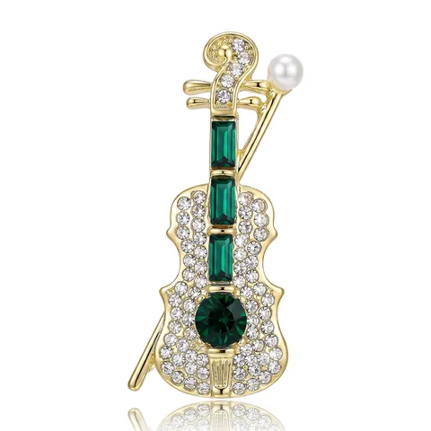 Élégante Broche Violon en Alliage Avec Strass et Perle Artificielle Design d'Instrument de Musique Pour Femmes Accessoires