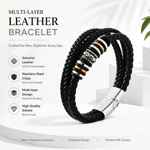 Men Vintage Leather Bracelet Hand Woven Multi-layer Cross Infinity Knot Bracelet With Magnetic Clasp Retro Punk Jewelry Gift For Son
