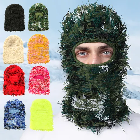 Harige Gescheurde Balaclava Masker Gebreid Acryl Gezichtsbescherming Grappig Franjes Warm Winter Outdoor Party Kostuum