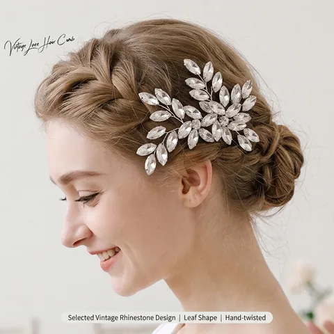Épingle À Cheveux Mariée Strass Forme De Feuille Fourche En U Élégant Fait Main Fil De Cuivre Mariage Fête Femmes Argent