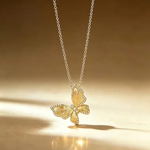 Vintage 925 Sterlingsilber Vergoldet Schmetterling Anhänger Halskette Für Damen Gebürstete Textur Zirkonia Eingelegt Luxusschmuck