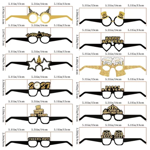 Bonne Année 2026 Lunettes De Fête Nouveauté Papier Pailleté Accessoires Photo Célébration Cadres Décoratifs Noir Or