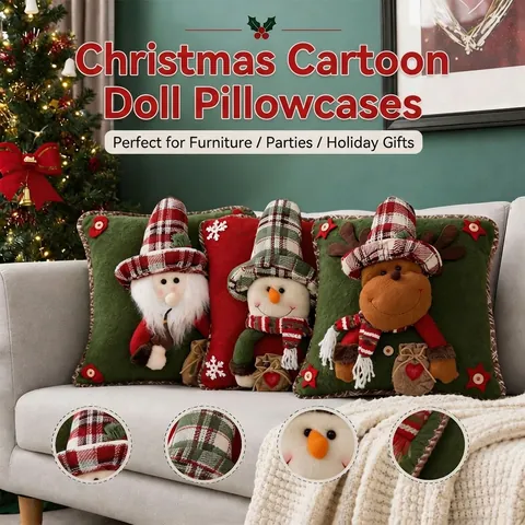 Christmas Burlap Pillow Cover Christmas Snowman Home Decor Pillow Cover Christmas Decoration