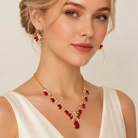 Ensemble de Bijoux de Luxe en Alliage et Strass Fleur pour Mariage Fête Mariée Collier Goutte d'eau et Boucles d'oreilles