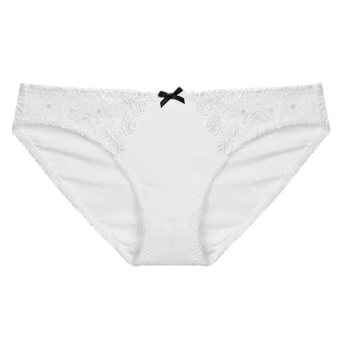Culottes en Dentelle Sexy pour Femmes Broderie Florale Taille Basse Slips Respirant Entrejambe en Coton Sous-vêtements Avec Nœud