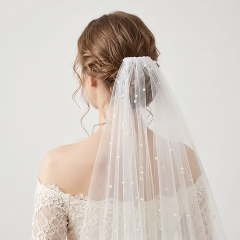 Elegant White Bridal Veil With Artificial Pearls Tulle Wedding Headpiece With Plastic Comb For Bride Bachelorette Party Fashion Hair Accessory