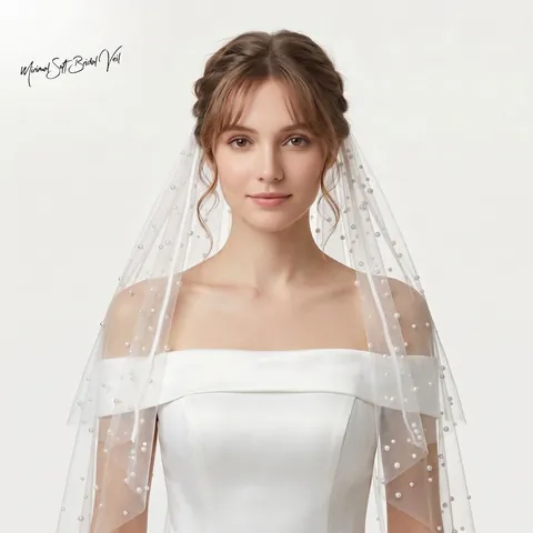 Elegant White Bridal Veil With Artificial Pearls Tulle Wedding Headpiece With Plastic Comb For Bride Bachelorette Party Fashion Hair Accessory