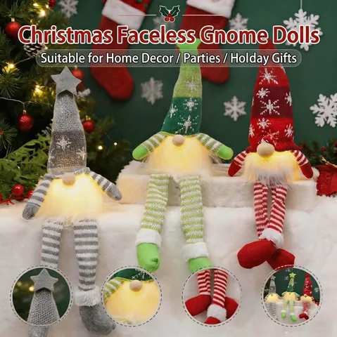 Gnomes De Noël Ornements En Peluche Avec Bonnet Tricoté À Flocon De Neige Lumineux Et Poupées Éclairées Pour Décoration De Table