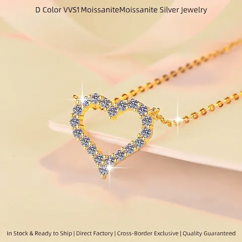 Herzförmiger Anhänger Halskette 925 Sterling Silber D Farbe VVS1 Moissanit Hohl Pflastern Eleganter Luxus Schmuck Für Frauen