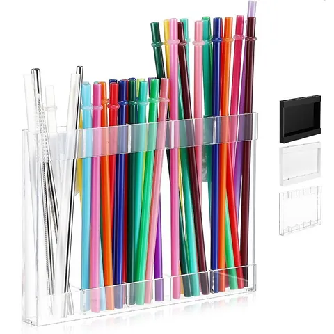 Acrylic Straw Holder For Kitchen Countertop Multi-Grid Straw Organizer Wall Mounted Desktop Storage Rack For Straws