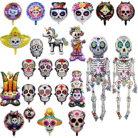 Palloncino in Alluminio per il Giorno dei Morti Decorazione per Festa di Halloween Teschio di Zucchero Floreale Fantasma Sposo Sposa Palloncini Gonfiabili