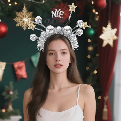 2026 New Year Eve Headband Party Disco Ball Star Tinsel Hair Accessory Celebration NYE Festive Hair Hoop Headwear