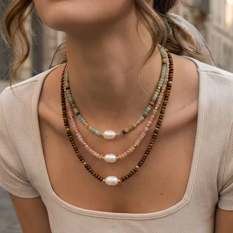 Handgefertigte Halskette Aus Natürlichen Edelsteinen Mit Künstliche Barockperle Im Boho-Retro-Stil Für Damen Elegante Schlüsselbeinkette