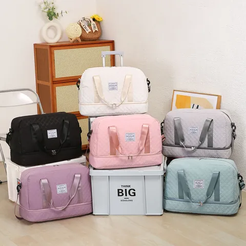 Borsa da Viaggio Trapuntata di Grande Capacità per Donna Borsa da Palestra Idrorepellente Con Scomparto Scarpe Separazione Secco-Umido