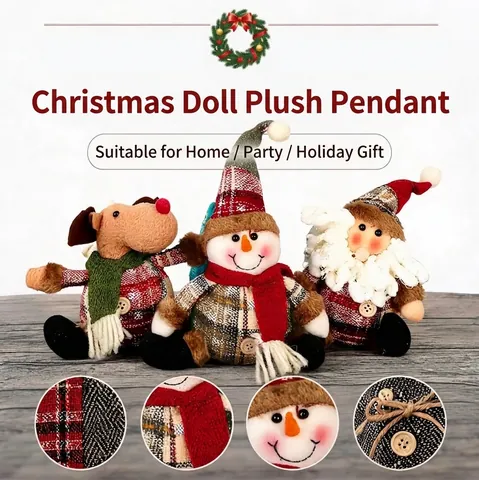 Addobbi Natalizi Bambole Di Peluche Pupazzo Di Neve Renna Babbo Natale Tessuto Scozzese Decorazione Scrivania Casa Festiva Pendente