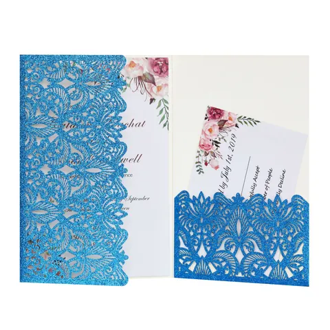 Cartes d'Invitation de Mariage Ajourées Découpe Laser Style Européen Avec Papier Perlé à Paillettes Design Dentelle Florale