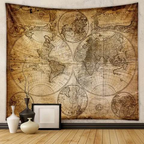 Vintage Weltkarte Wandteppich Retro Schatzkarte Wandbehang Für Schlafzimmer Wohnzimmer Dekor Polyester Stoff