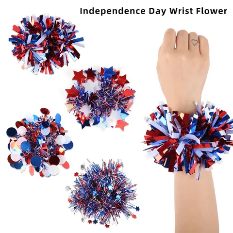 Corsage de Muñeca de Oropel Metálico Día de la Independencia Rojo Blanco Azul Patriótico para Fiesta de EE. UU.