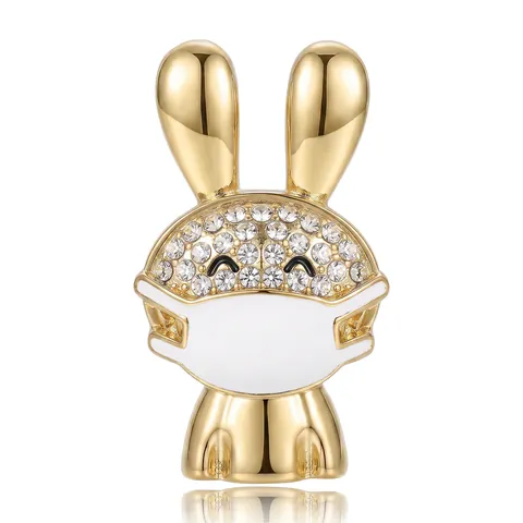 Simpatica Spilla a Forma di Coniglio in Lega con Strass e Design a Mascherina Placcata in Oro Pin Animale per Abito Donna Gioielli