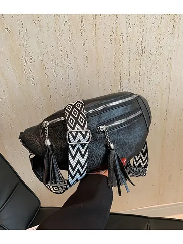 Borsa da Petto da Donna in Pelle PU con Nappe Borsa a Tracolla Minimalista con Tracolla Larga Geometrica Marsupio Stile Coreano