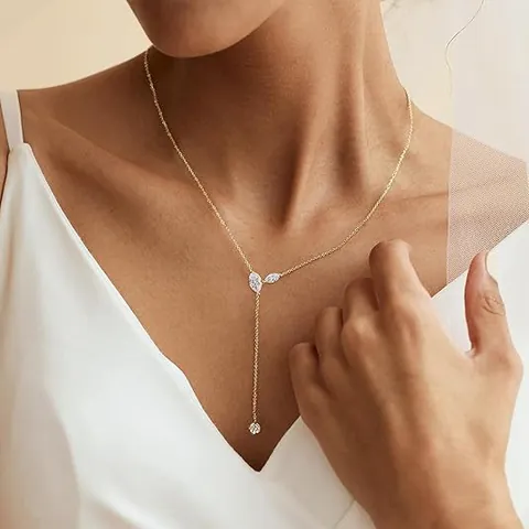 Europese Amerikaanse Mode 14K Vergulde Koperen Zirconia Hanger Ketting Y-Vorm Minimalistische Forens Stijl Sieraden Voor Vrouwen