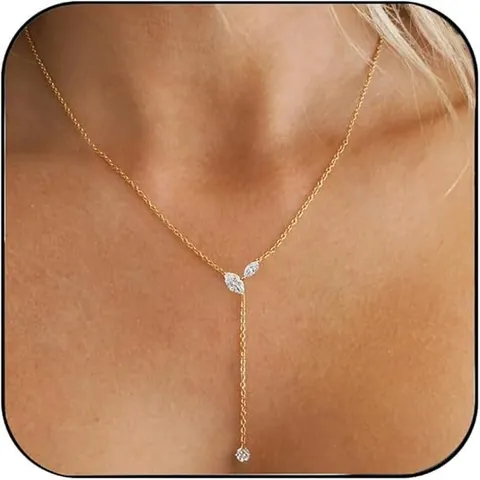 Europese Amerikaanse Mode 14K Vergulde Koperen Zirconia Hanger Ketting Y-Vorm Minimalistische Forens Stijl Sieraden Voor Vrouwen