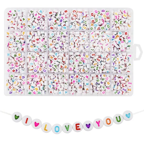 Acryl Alphabet Buchstaben Perlen Set Weiß Herz Lächeln Gesicht Muster Perlen Für DIY Schmuckherstellung Armband Halskette Perlen Mit Aufbewahrungsbox