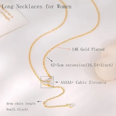 Collana a Forma di Y Placcata in Oro 14K per Donna Pendente a Foglia Marquise in Rame e Strass Catena Clavicola Gioielli di Moda