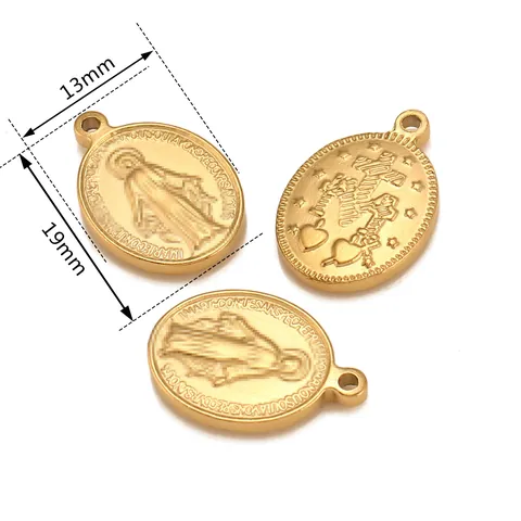 Pendentifs en Acier Inoxydable Vintage Médaille Miraculeuse Ovale Vierge Marie Breloques pour Accessoires de Bijoux DIY