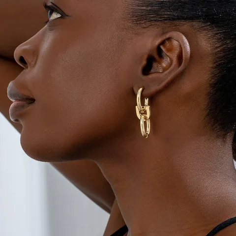 Elegante Goldene Eisen Ohrstecker Mit Ineinandergreifenden Ovalen Gliedern Für Damen Minimalistische Geometrische Kette Ohrringe Schmuck