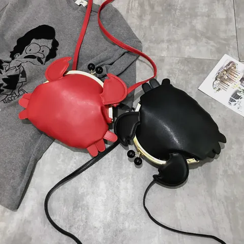 Kreative Mode Damen Krabbenförmige Umhängetasche PU-Leder Metall Kussverschluss Kleine Schultertasche Koreanischer Trend Rot Schwarz Handtasche