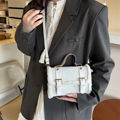 Bolso Cuadrado Pequeño para Mujer Piel Artificial Ante Patchwork Urbano Simple Cuero PU Bolso de Hombro Herrajes Dorados Diario