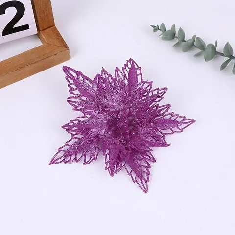 Glitzer Künstliche Weihnachtsblumen Doppelschicht Kunststoff Samtblumen Weihnachtsbaumschmuck Hängende Dekorationen Für Heimfest Party Dekor