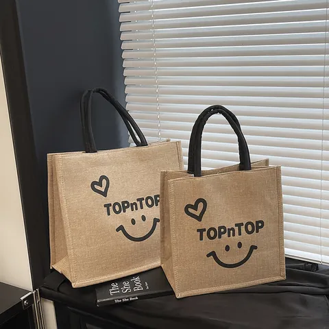 Borsa A Mano Unisex In Lino Per Tutte Le Stagioni Con Lettere Streetwear E Chiusura A Strappo Quadrata