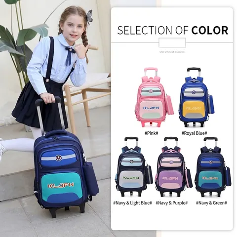 Sac à Dos à Roulettes pour Enfants de l'École Primaire Grande Capacité Trolley Amovible Avec Roulettes Silencieuses Imperméable Sac d'Écolier pour Garçons Filles