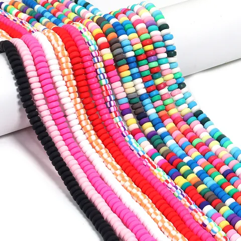 Polymer Clay Heishi Beads Flat Round Wheel Shape Dyed Candy Color Striped Spacers For DIY Jewelry Making Bracelet Necklace Accessories