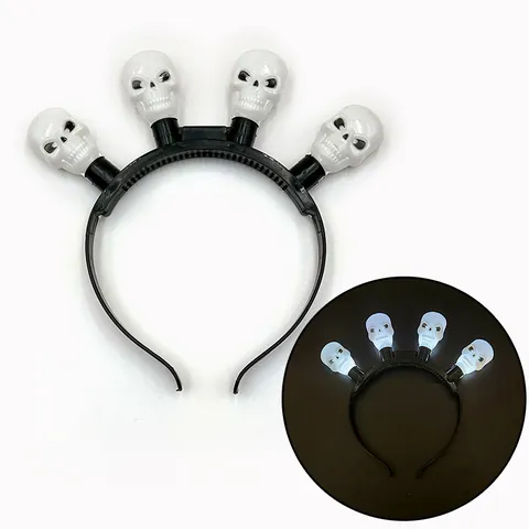 Serre-tête LED Halloween Lumineux Citrouille Fantôme Crâne Coiffe pour Décoration de Fête Costumée Accessoire de Cheveux Lumineux