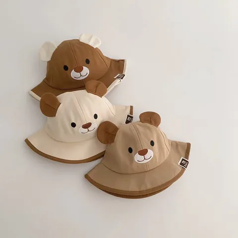 Bob Bébé avec Oreilles d'Ours Brodé en Coton Chapeau de Soleil pour Tout-Petits Protection Solaire Garçons Filles