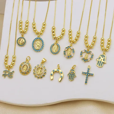Collana con Pendente a Cuore Hamsa Croce Vergine Maria in Rame Placcato Oro 18K Zirconia Gioielli Religiosi di Lusso da Donna