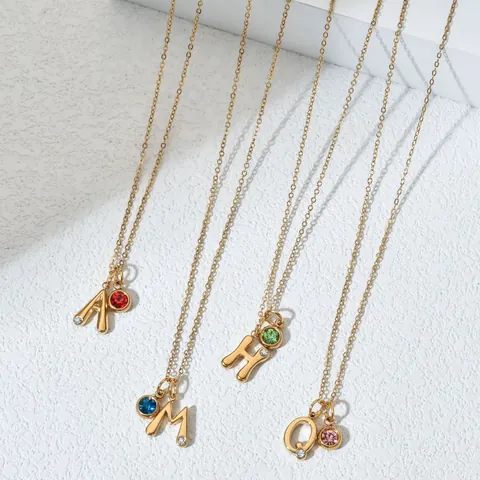 Collana con Pendente Iniziale Lettera Alfabeto Inglese in Acciaio Inossidabile per Donna Placcato Oro Pietra Portafortuna Gioielli di Moda Regalo