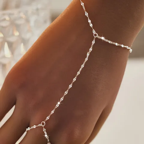 Dames Minimalistisch Legering Strass Handketting Armband Ring-Verbonden Vingerketting Goud Zilver Verguld Elegant Sieraden