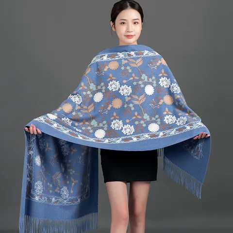 Chal Bufanda para Mujer Estilo Coreano Bordado Floral Imitación Cachemira Bufanda de Invierno Cálida con Borlas Regalo para Madre
