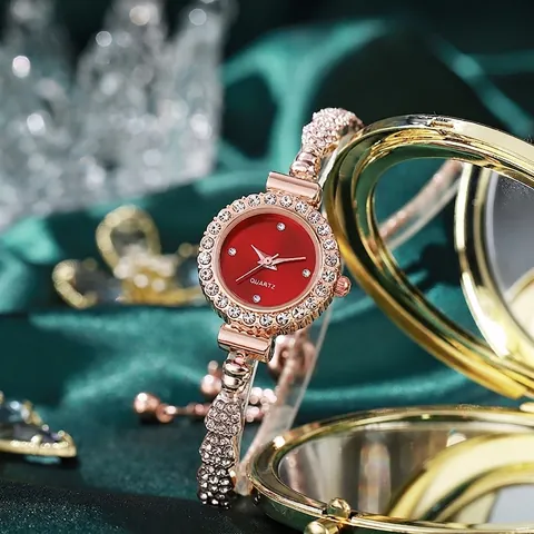 Women Quartz Watch Elegant Rhinestone Slim Bracelet Strap Adjustable Fashion Jewelry Luxury Wristwatch Accessory