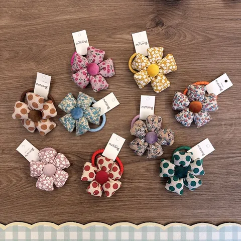 Elastici per Capelli a Fiore in Tessuto per Bambini Stile Coreano Carini Imbottiti Floreali a Pois per Ragazze Fatti a Mano